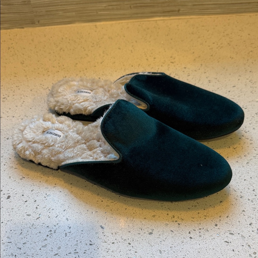 Birdies emerald green velvet phoebe mules with Plush Lining